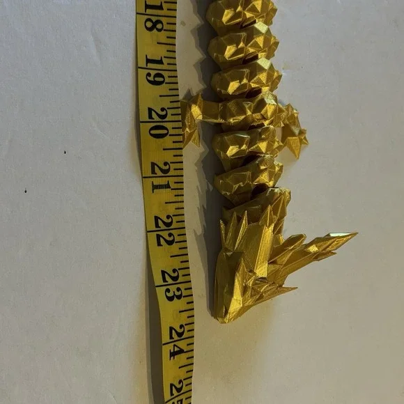 3D Printed Full Articulated Dragon Green Gold Fidget Toys Home Office Decor 24 " - Picture 5 of 6